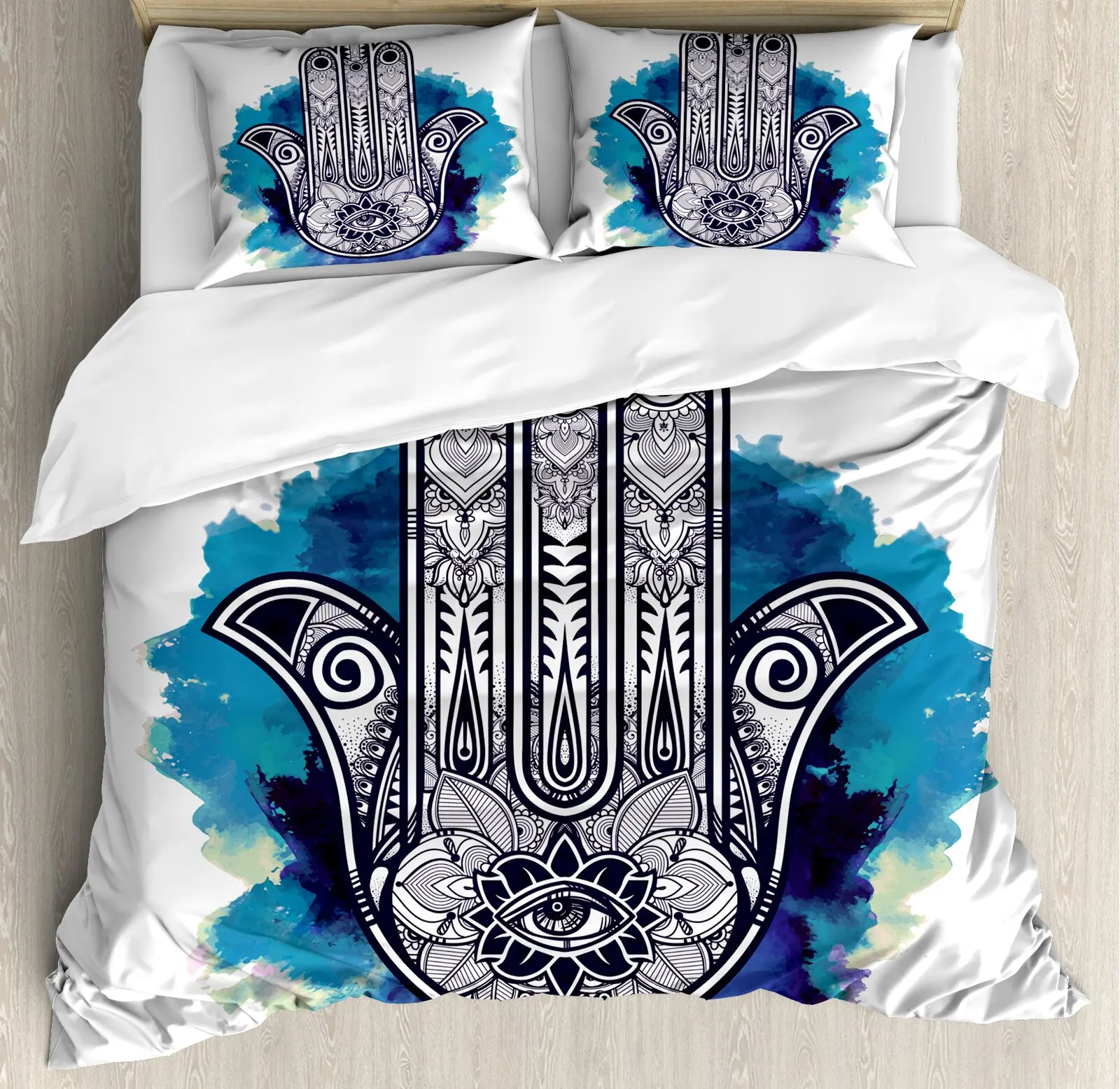 Evil Eyes Bless You Oriental Eastern Art Print Decor Bedding Set Mandala Duvet Cover Polyester Hamsa Hand with Inner Eye Image
Evil Eyes Bless You Oriental Eastern Art Print Decor Bedding Set Mandala Duvet Cover Polyester Hamsa Hand with Inner Eye Image