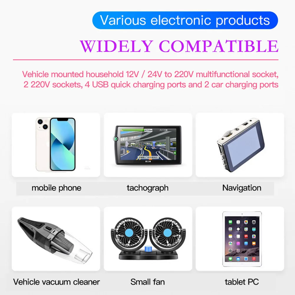 

Converter Power Inverter Adapter 12v/24V To DC 110V/220v Car Chargers Trip Four USB Ports High Conversion Rate