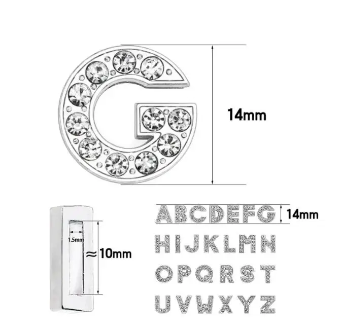 

26pcs/lot 10mm A - Z full rhinestones bling slide letter DIY English Alphabet fit for 10mm leather wristband diy charms