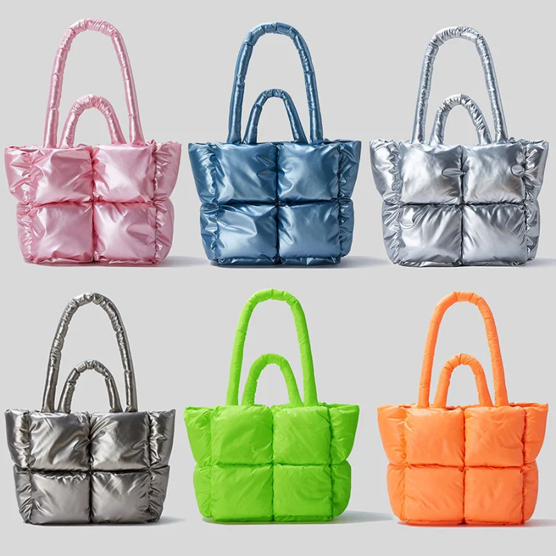

Winter Large Capacity Nylon Down Cotton Tote Bag Designer Quilted Women Shoulder Bag Fashion Puffy Down Shopper Tote Bolsas Sac