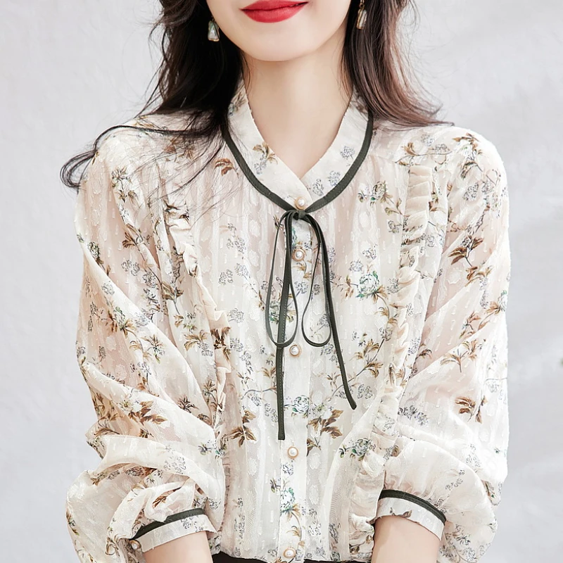 Chiffon Women's Shirt Summer 2023 New Prints Blouses Loose Long Sleeves Ruffles Top Casual Ladies O-neck Clothing YCMYUNYAN
Chiffon Women's Shirt Summer 2023 New Prints Blouses Loose Long Sleeves Ruffles Top Casual Ladies O-neck Clothing YCMYUNYAN