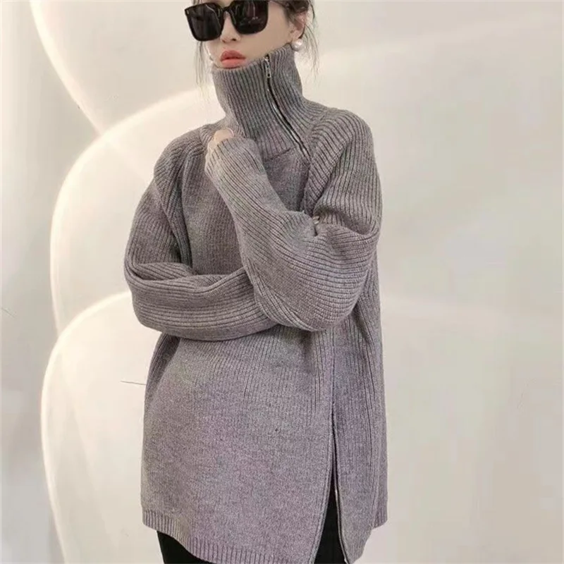 High Collar Sweater Women's 2022 Autumn/Winter Women's Loose Medium Length Knitted Shirt Women
High Collar Sweater Women's 2022 Autumn/Winter Women's Loose Medium Length Knitted Shirt Women