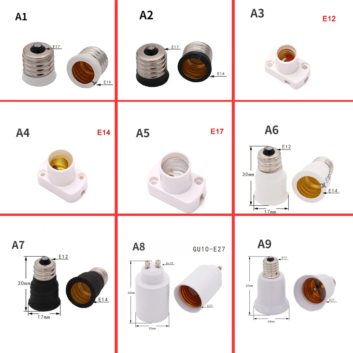 NEW E12- E14 E14 -E17 E17-E27 Lamp Holder Converter 110V 220V Base Socket Adapter For LED Lamp Corn Light Bulb Light accessories
NEW E12- E14 E14 -E17 E17-E27 Lamp Holder Converter 110V 220V Base Socket Adapter For LED Lamp Corn Light Bulb Light accessories