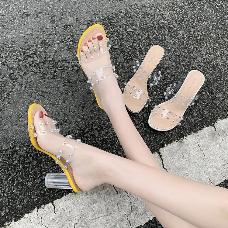 Shoes Glitter Slides Transparent Slippers String Bead Square heel Women Heels Pantofle Rivet Fashion Rubber Flip Flops Jelly Sum
Shoes Glitter Slides Transparent Slippers String Bead Square heel Women Heels Pantofle Rivet Fashion Rubber Flip Flops Jelly Sum