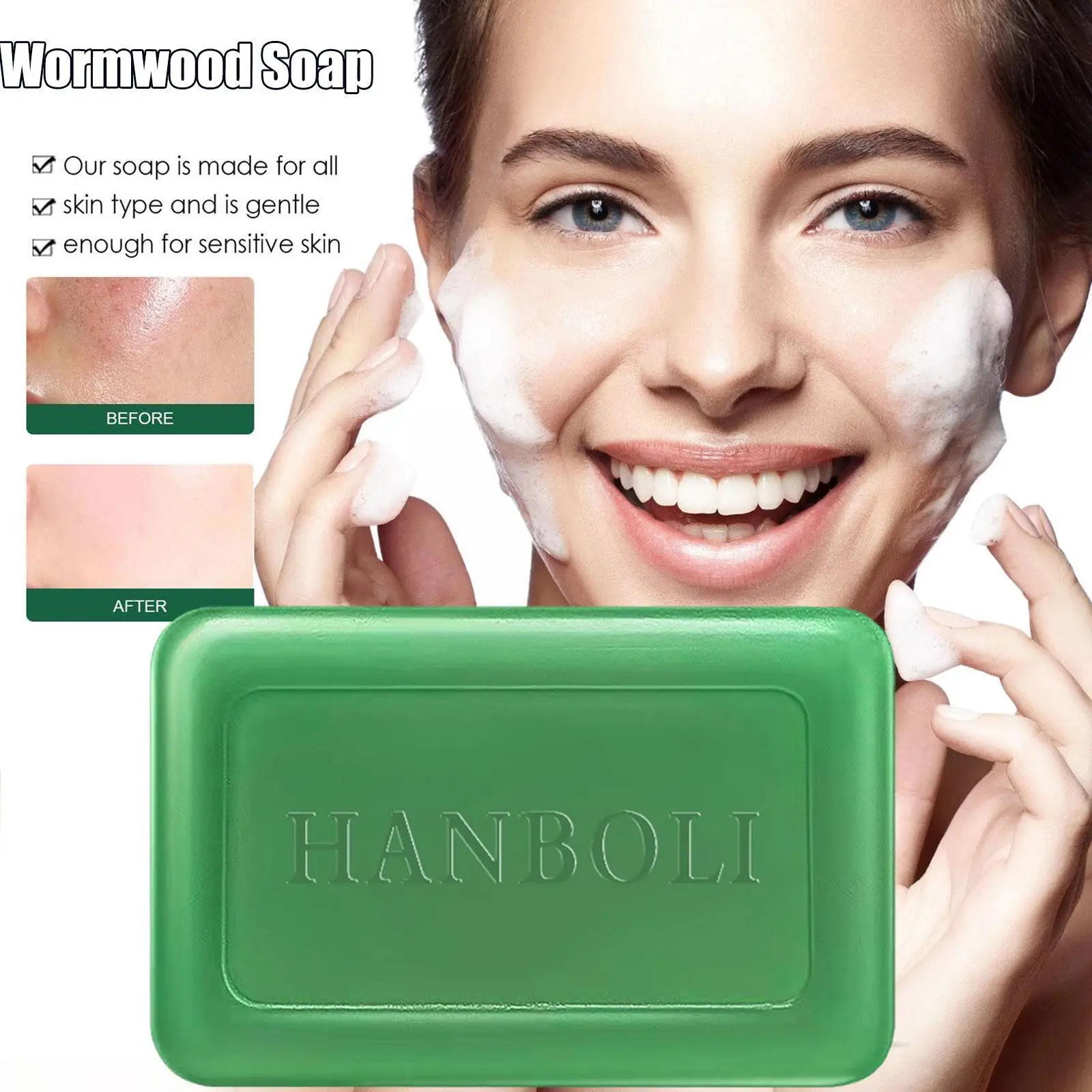 

Wormwood Soap Anti Fungus Itching Mite Blackhead Acne Oil Cleaning Skin Body Remove Face Soap Soap Bath Care Control 100g B D6V6