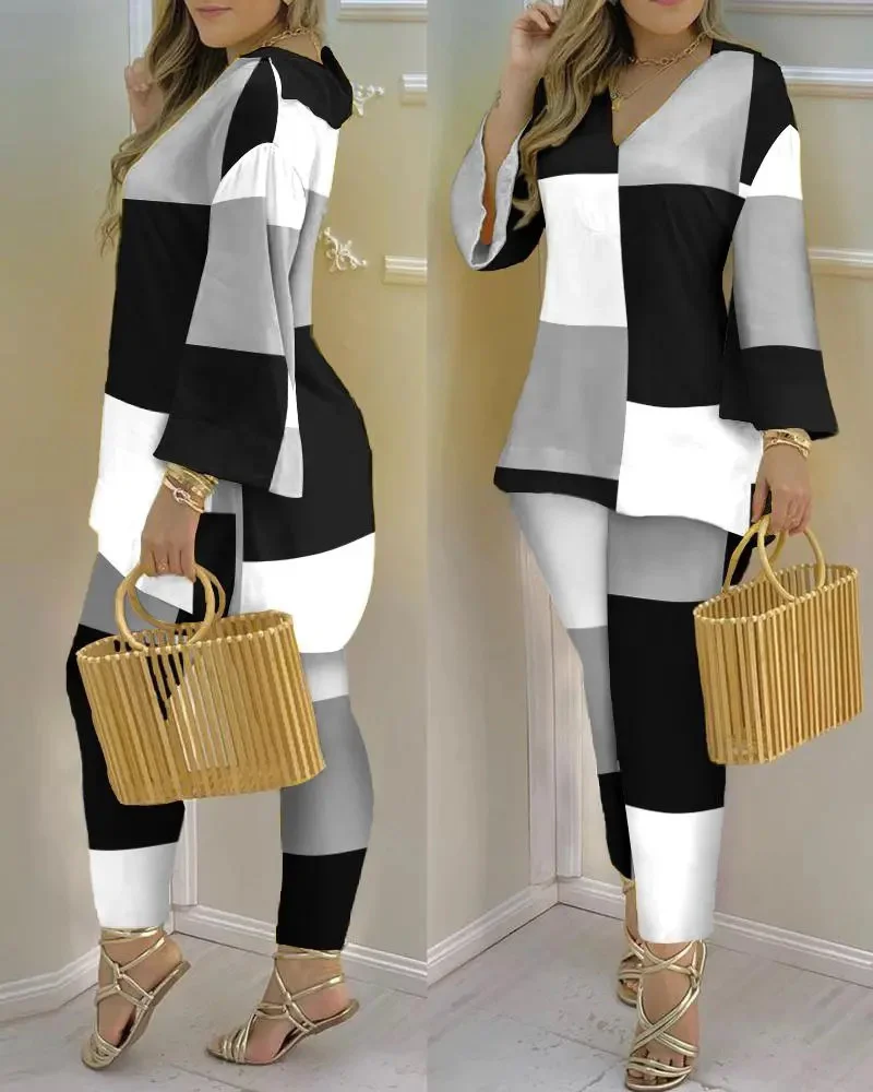 Woman Dress Set Summer New Women's Suit Fashion Sexy V-neck Print Thin Long-Sleeved Trousers Casual Women's Suit Two-Piece Set
Woman Dress Set Summer New Women's Suit Fashion Sexy V-neck Print Thin Long-Sleeved Trousers Casual Women's Suit Two-Piece Set