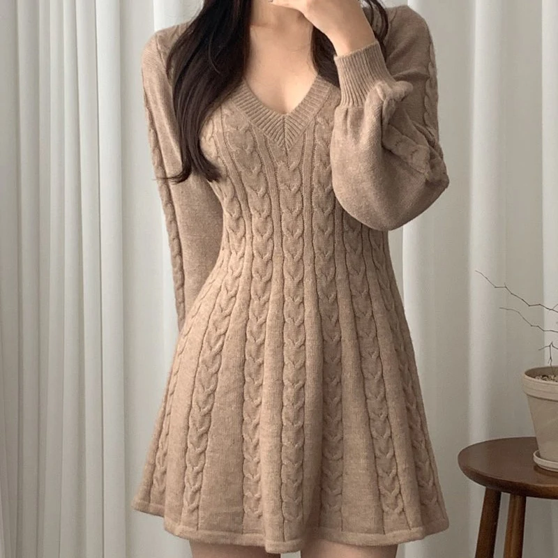 Autumn Winter Sweaters Knitting Dress Women V Neck Long Sleeve Slim Knit Dress Ladies Elegant Casual Mini Short Dresses
Autumn Winter Sweaters Knitting Dress Women V Neck Long Sleeve Slim Knit Dress Ladies Elegant Casual Mini Short Dresses