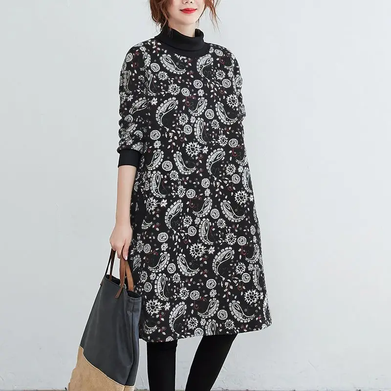 2022 Autumn Winter Turtleneck Vintage Midi Dress Women's Clothing Fashion Loose Long Sleeve Elegant Folk Thick Printed Dresses
2022 Autumn Winter Turtleneck Vintage Midi Dress Women's Clothing Fashion Loose Long Sleeve Elegant Folk Thick Printed Dresses