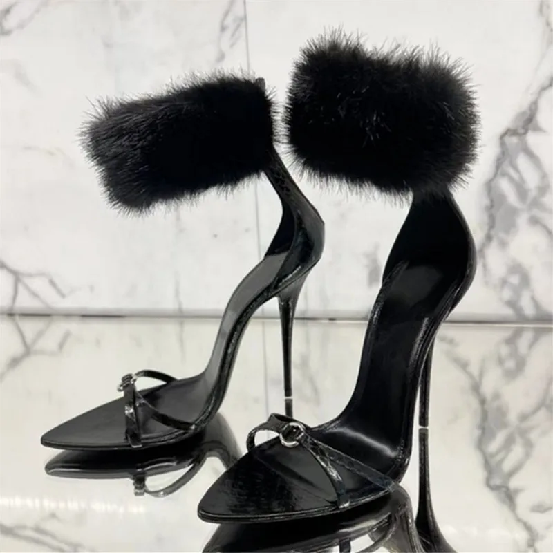 

Женские босоножки с острым носком, черные туфли-лодочки с ремешком на щиколотке, на высоком каблуке-шпильке, туфли-гладиаторы, новинка 2024