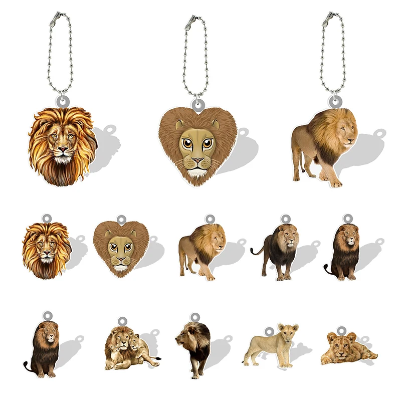 

TAFREE Lion Photos 2D Resin Pendant Keyrings Wild Animal Acrylic Ornament For Backpack School Bag DIY Jewelry QDW903