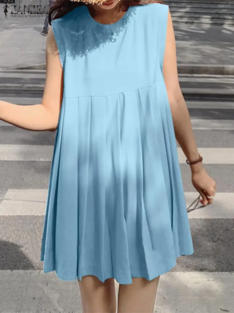 ZANZEA Casual 2023 Summer Sundress Simple Fashion Women Sleeveless Mini Dress Round Neck Pleated Solid Color Holiday Dresses
ZANZEA Casual 2023 Summer Sundress Simple Fashion Women Sleeveless Mini Dress Round Neck Pleated Solid Color Holiday Dresses