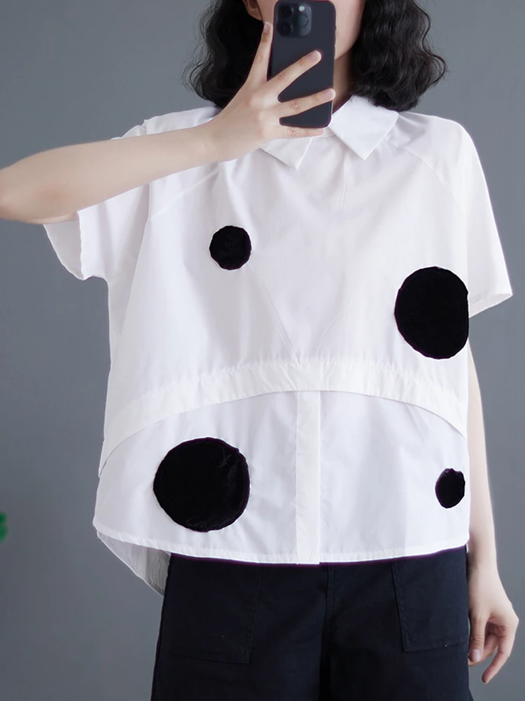 2023 Summer Polka Dot Print Blouse Casual Loose Shirt Turn-down Collar Short Sleeve Pullover Ladies Women Loose Tops Blusas
2023 Summer Polka Dot Print Blouse Casual Loose Shirt Turn-down Collar Short Sleeve Pullover Ladies Women Loose Tops Blusas