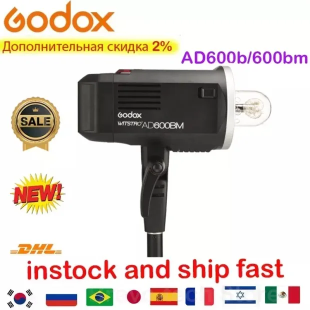 Godox Wistro AD600BM и AD600B Bowens Mount 600W GN87 Внешняя вспышка со встроенной батареей 8700mAh PK AD600pro