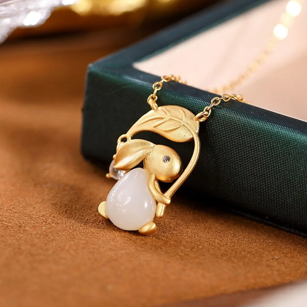 Pure S925 Sterling Silver Natural Jade Lucky Leaf Rabbit Pendant O Link Necklace
Pure S925 Sterling Silver Natural Jade Lucky Leaf Rabbit Pendant O Link Necklace