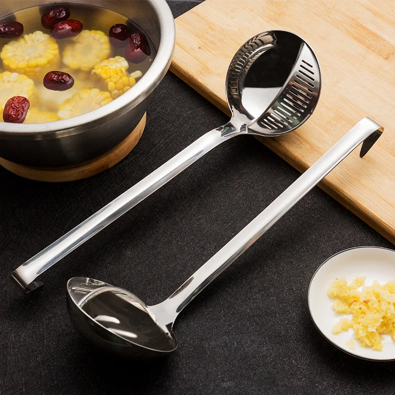 

Stainless Steel 2 In 1 Soup Spoon Cooking Colander Long Handle Home Ladle Strainer Kitchen Porridge Scoop Tableware Tool