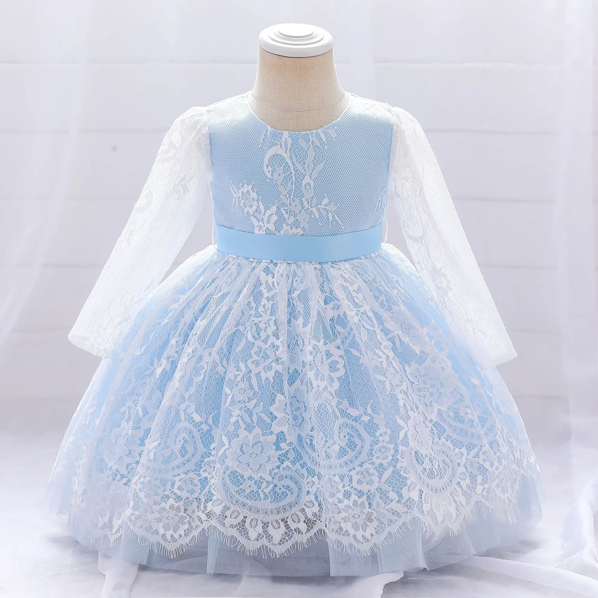 

Синее кружевное платье с длинным рукавом и цветочным принтом для девочек, Пышные свадебные платья для девочек, платья для первого причастия...