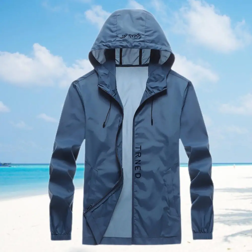 

Men Sunscreen Jacket Hooded Thin Drawstring Relaxed Fit Anti Sun Sun Protection Coat Outdoor Windbreaker for Riding