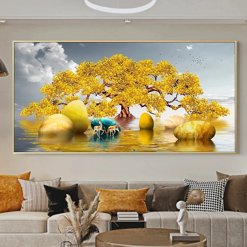 Modern Golden Luxury Art Golden Stone and Golden Tree Landscape Painting Wall Art Pictures for Living Room Home Decor (No Frame)
Modern Golden Luxury Art Golden Stone and Golden Tree Landscape Painting Wall Art Pictures for Living Room Home Decor (No Frame)