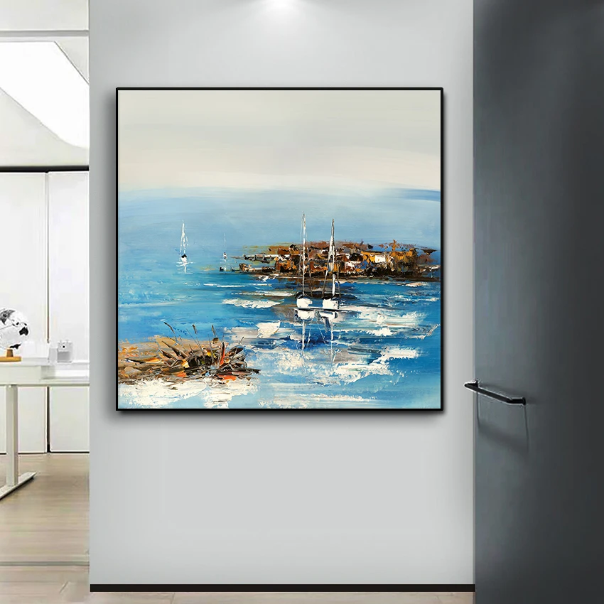 Hand Painted Oil Painting Decorative Paintings Sea Boats Landscape Pictures Living Room Wall Pictures Modern Home Decor Posters
Hand Painted Oil Painting Decorative Paintings Sea Boats Landscape Pictures Living Room Wall Pictures Modern Home Decor Posters