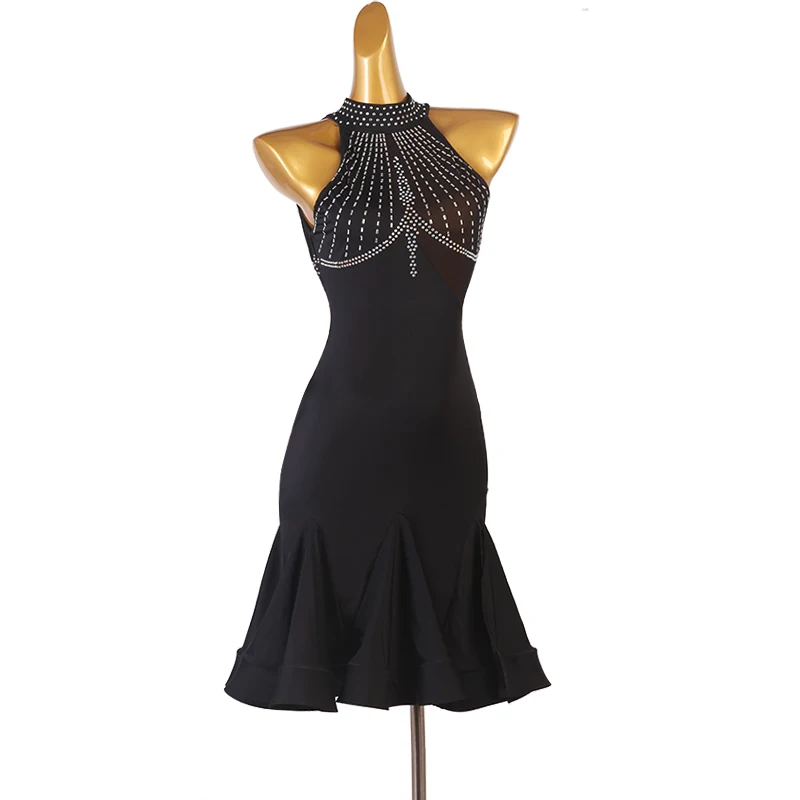Female Halter Latin Dance Competition Dress Black Sexy Backless Rumba Dancing Rhinestone Dress Performance Stage Costume YS4539
Female Halter Latin Dance Competition Dress Black Sexy Backless Rumba Dancing Rhinestone Dress Performance Stage Costume YS4539