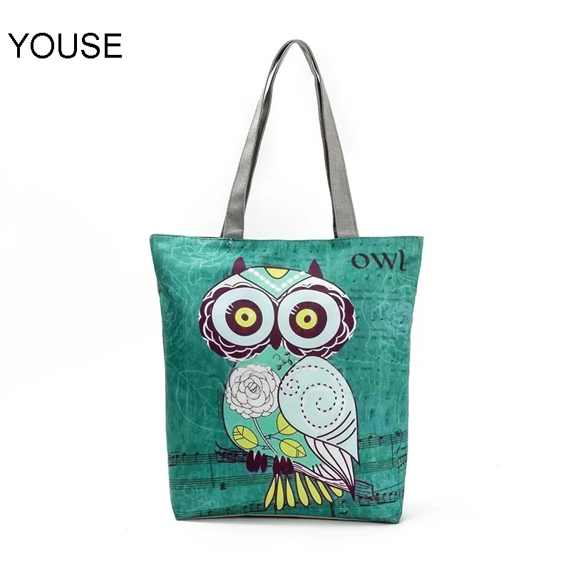 

Miyahouse Cute Owl Printed Women's Casual Tote Large Capacity Canvas Female Shopping Bag Ladies Shoulder Handbag Beach Bag