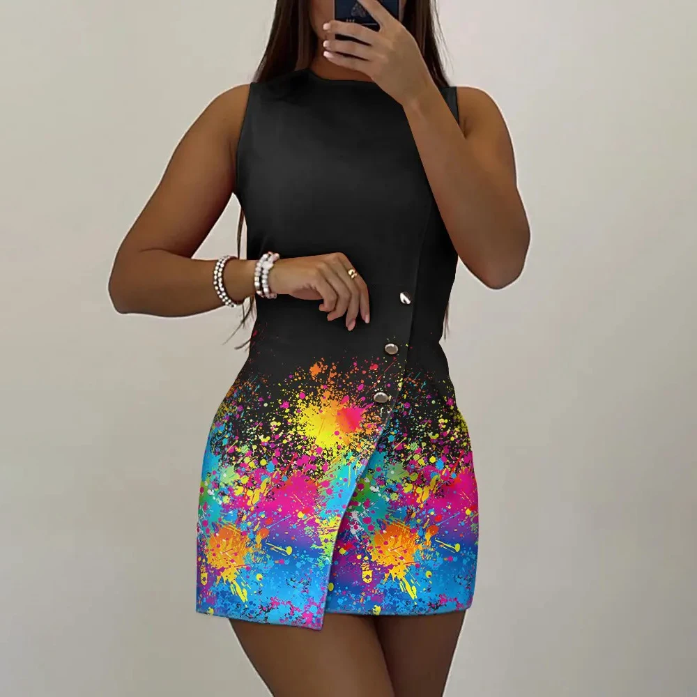 Summer Women Fashion Round Neck Elegant Bodycon Mini Dresses O-Neck Solid Sleeveless Buttoned Asymmetrical Blazer Dress Woman
Summer Women Fashion Round Neck Elegant Bodycon Mini Dresses O-Neck Solid Sleeveless Buttoned Asymmetrical Blazer Dress Woman