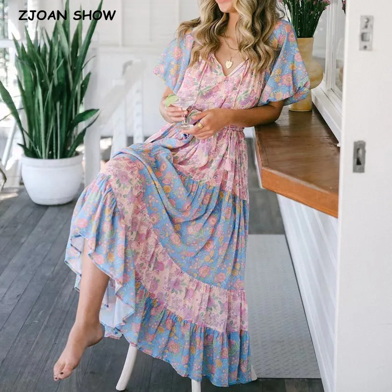 2022 BOHO Tassel V neck Floral Print Maxi Dress Woman Contrast Color Stitching Pleated Puff Sleeve Holiday Dresses Beach Robe
2022 BOHO Tassel V neck Floral Print Maxi Dress Woman Contrast Color Stitching Pleated Puff Sleeve Holiday Dresses Beach Robe