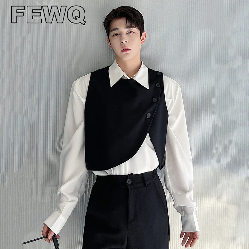 FEWQ Asymmetric Shoulder Design Casual Short Men's Vest Korean Stylish 2023 Summer New Chic Male O-neck Solid Color Tops 9A2332
FEWQ Asymmetric Shoulder Design Casual Short Men's Vest Korean Stylish 2023 Summer New Chic Male O-neck Solid Color Tops 9A2332