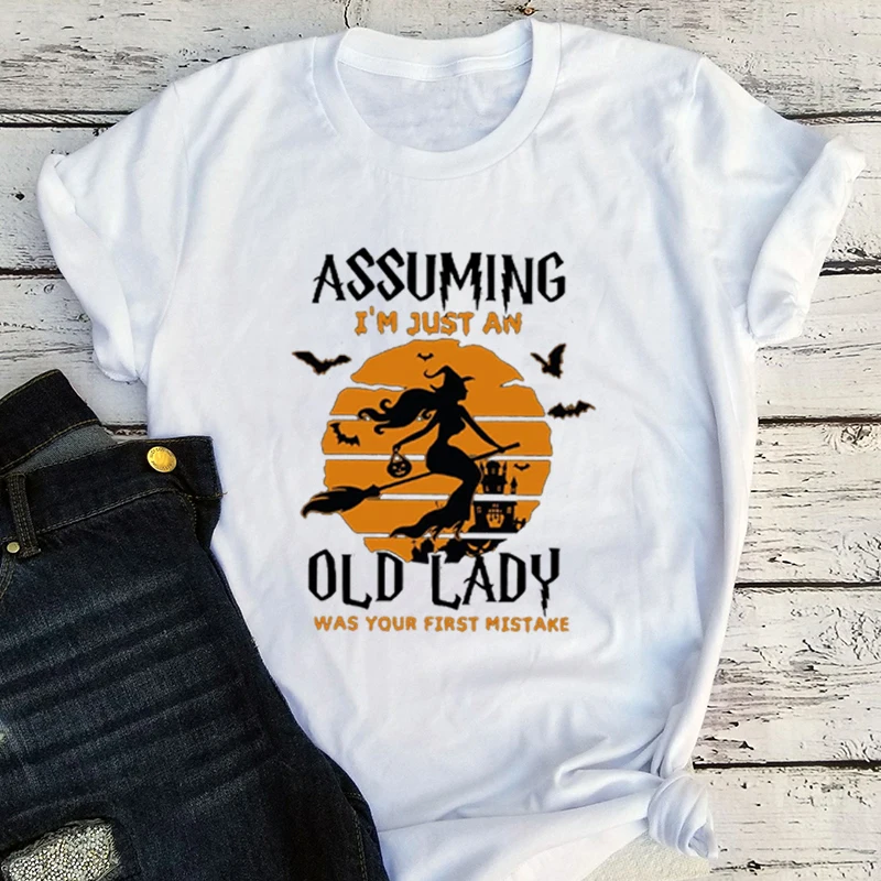 Witch Shirt Assuming I'm Just An Old Lady Your First Mistake T-Shirt Halloween Shirts Witch Broom Tops Vintage Halloween Gift
Witch Shirt Assuming I'm Just An Old Lady Your First Mistake T-Shirt Halloween Shirts Witch Broom Tops Vintage Halloween Gift