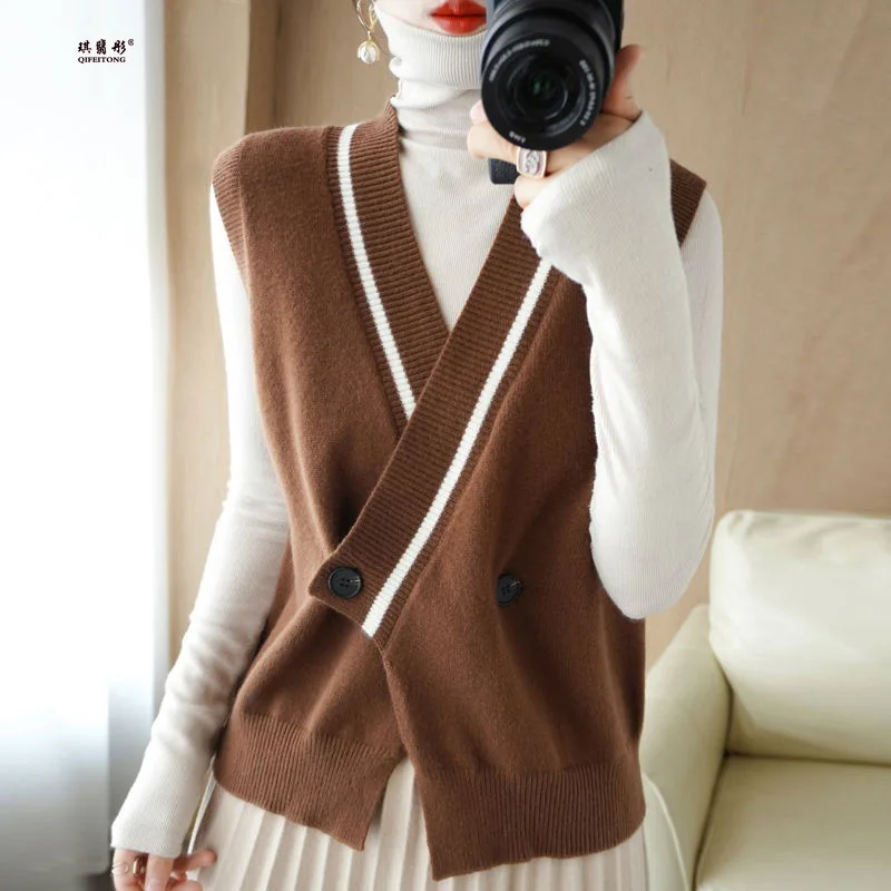 Women's Cardigan Knitted Waistcoat Fashion Sweater Vest V-Neck Sleeveless Button Pullover Vest Wool Blend 2023 Autumn Winter New
Women's Cardigan Knitted Waistcoat Fashion Sweater Vest V-Neck Sleeveless Button Pullover Vest Wool Blend 2023 Autumn Winter New