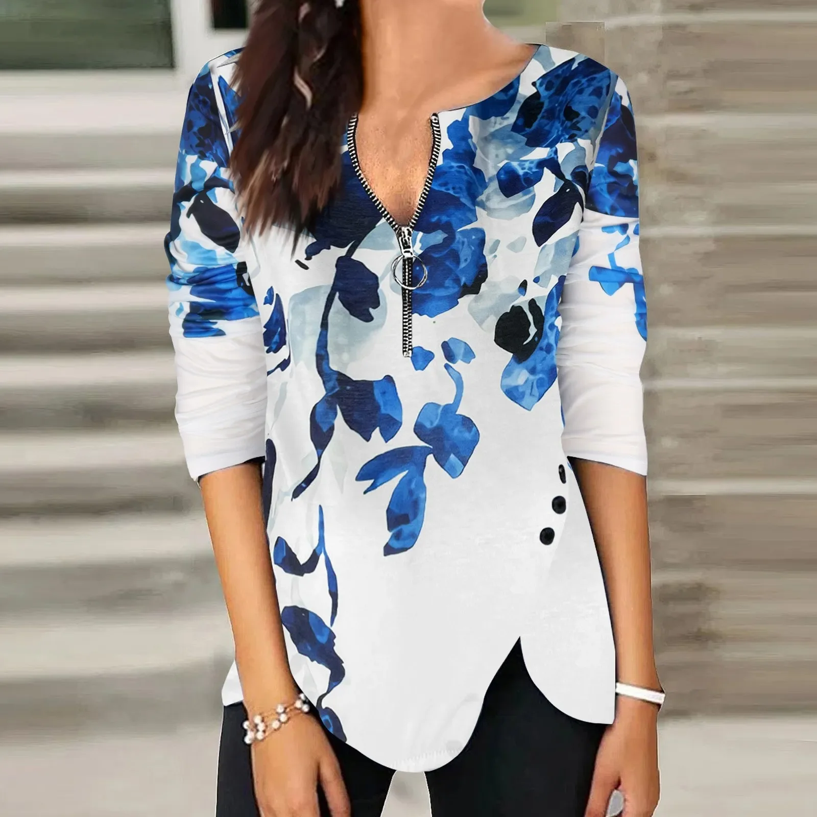 Spring And Autumn Women's Zipper V-neck Long Sleeve T-shirts Fashion Casual Printed Blouse Woman Loose Tops Shirt Female
Spring And Autumn Women's Zipper V-neck Long Sleeve T-shirts Fashion Casual Printed Blouse Woman Loose Tops Shirt Female