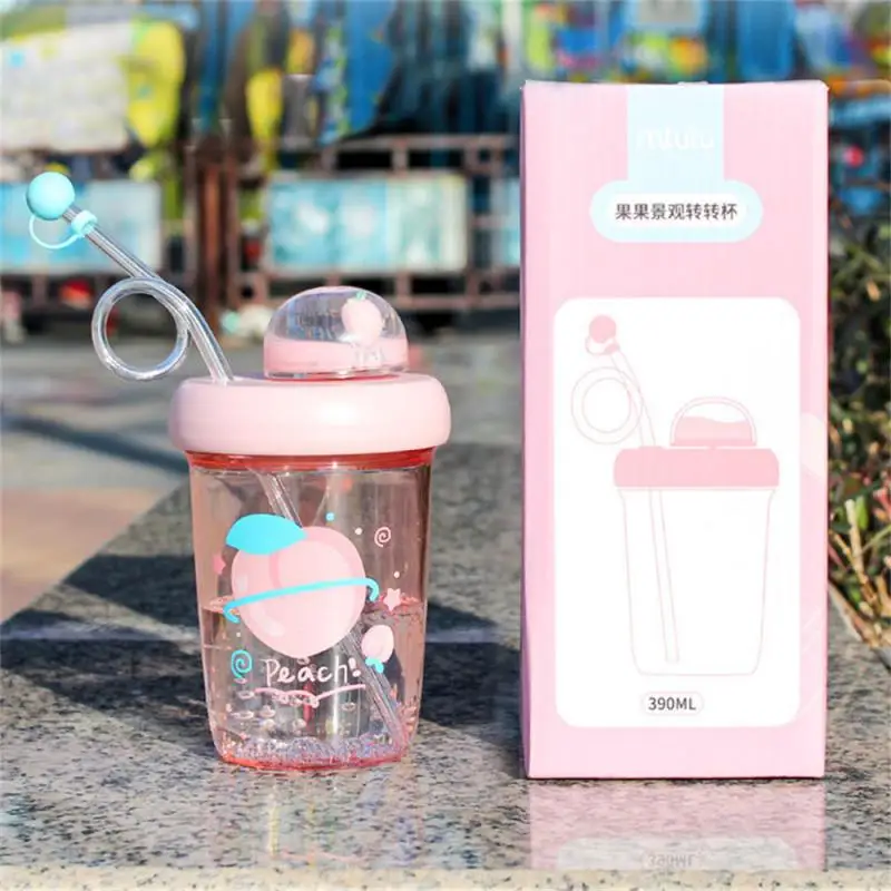 

Cartoon Straw Cup Cute Creative Childrens Water Absorption Cup Fruit Landscape Childrens Transfer Cup Water Cup