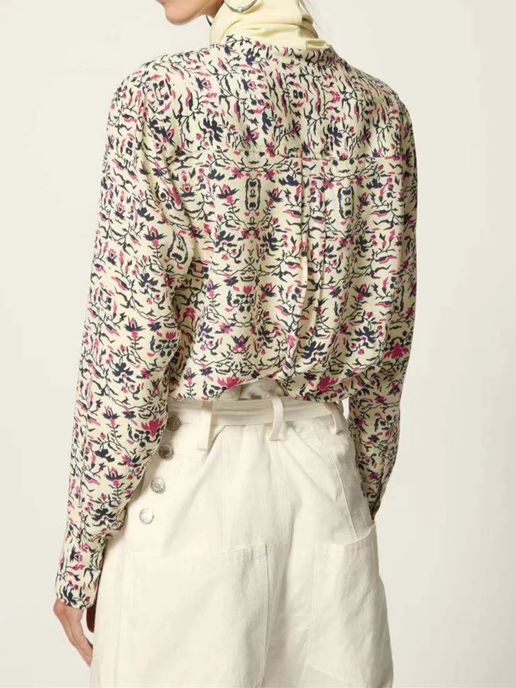 Women's Abstract Printed Shirts 100% Silk Bohemian Stand Collar One Pocket Female Single Breasted Blouse New 2023
Women's Abstract Printed Shirts 100% Silk Bohemian Stand Collar One Pocket Female Single Breasted Blouse New 2023