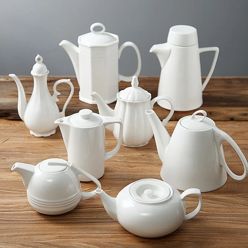 

Pure White Shaped Ceramic Kettle Porcelain Coffee Pot Hotel Bar Decoration Teapot Restaurant Table Setting Household Drinkware