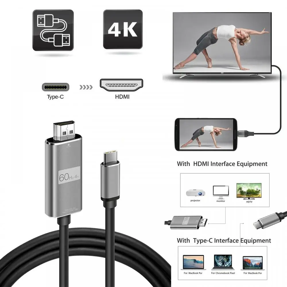 

Преобразователь высокого качества HDMI-совместимый кабель HDMI-совместимый с Usb C для кабеля ТВ монитора проектора типа C к кабелю