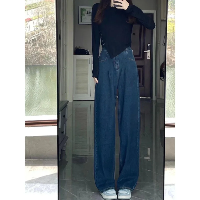 Dark blue high-waisted wide-leg jeans for women straight leg with high draping mop wide leg jeans high waisted jeans blue jeans
Dark blue high-waisted wide-leg jeans for women straight leg with high draping mop wide leg jeans high waisted jeans blue jeans