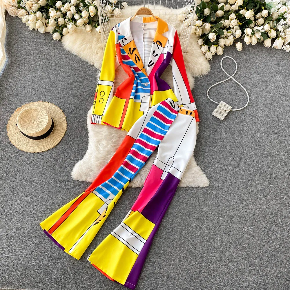 European and American INS Fashion Set Spring/Autumn 2023 New Vintage Printed Suit Coat High Waist Flare Pants Two Piece Set
European and American INS Fashion Set Spring/Autumn 2023 New Vintage Printed Suit Coat High Waist Flare Pants Two Piece Set
