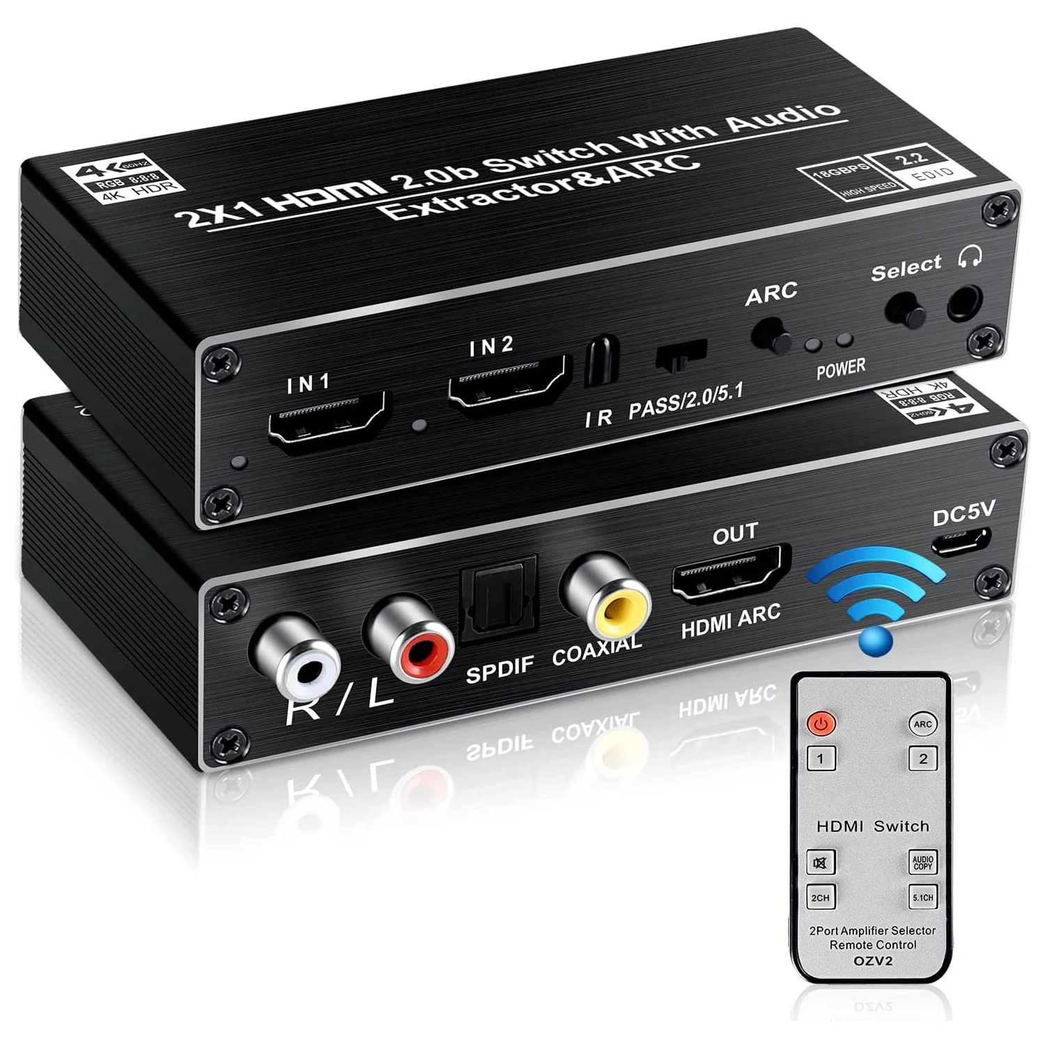 2x1 HDMI 2.0 Switch 4K 60Hz HDMI Switch Support Switcher Box with Optical Toslink SPDIF+Coaxial+Analog RCA Stereo Audio Out
2x1 HDMI 2.0 Switch 4K 60Hz HDMI Switch Support Switcher Box with Optical Toslink SPDIF+Coaxial+Analog RCA Stereo Audio Out