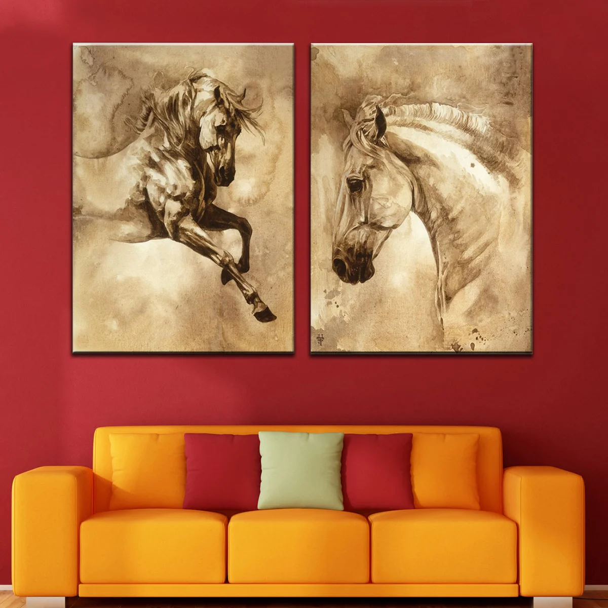 

Unframed Two Panels on Canvas Wall Modern Oil Paintings Decorative Abstract Horse Pictures for Home Living Room Bedroom