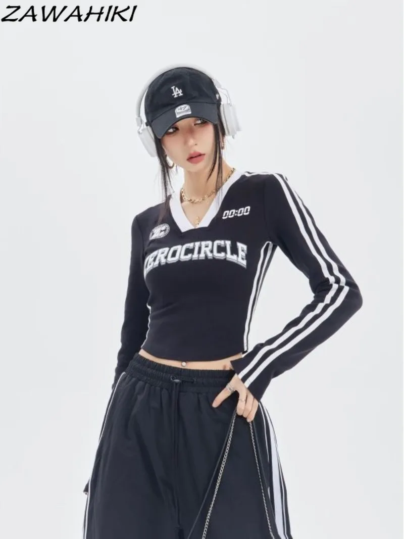 American Retro Contrast Color Patchwork Letter Print V-neck Long Sleeve T Shirt Women Stripes Slim Streetwear Casual Chic Tops
American Retro Contrast Color Patchwork Letter Print V-neck Long Sleeve T Shirt Women Stripes Slim Streetwear Casual Chic Tops