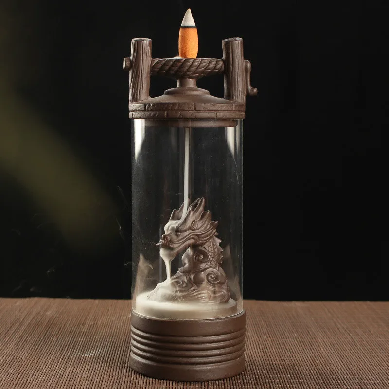 Auspicious Dragon Backflow Incense Burner Glass Cover Ceramic Crafts Teahouse Ornaments Beautiful Home Decor Cone Censer
Auspicious Dragon Backflow Incense Burner Glass Cover Ceramic Crafts Teahouse Ornaments Beautiful Home Decor Cone Censer