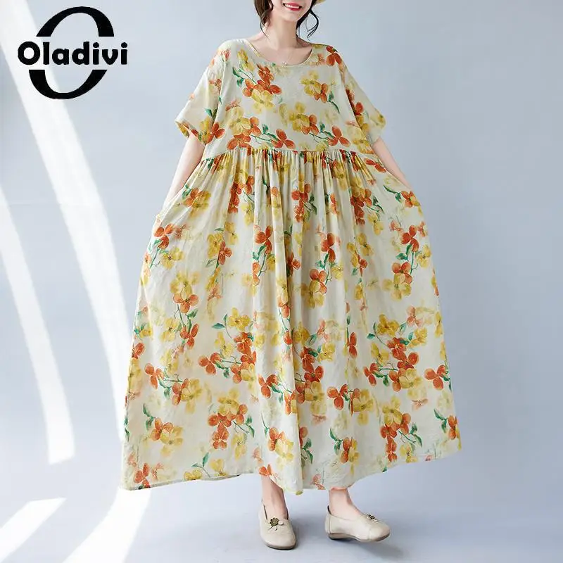 

Oladivi Fashion Print Large Size Women Bohemian Beach Dress 2023 Summer New Boho Long Dresses Ladies Oversized Clothing 8XL 9511