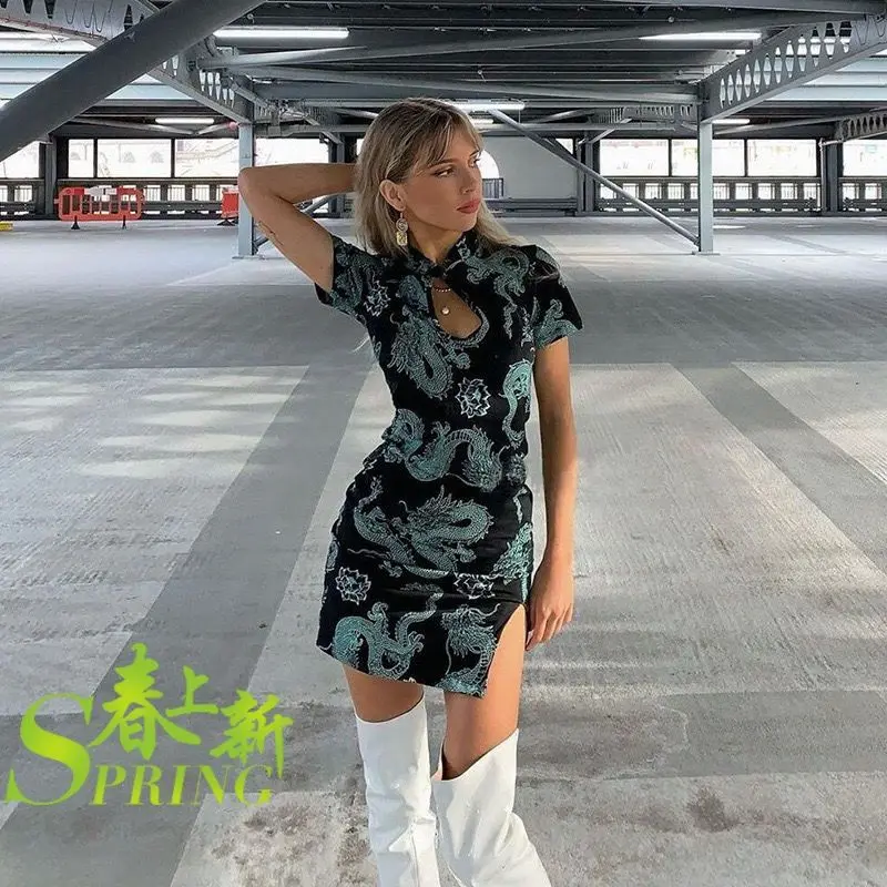 European and American Style Special-Interest Design Dragon Print Featured Slim Dress Women's Sexy Chinese Style Split Hip Skirt
European and American Style Special-Interest Design Dragon Print Featured Slim Dress Women's Sexy Chinese Style Split Hip Skirt