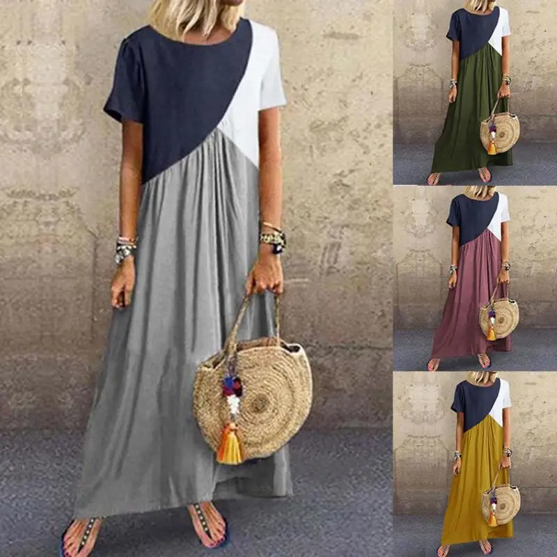 Oversized Women's Dress Loose O Neck Short Sleeve Summer Dresses Patchwork Robe Ankle-Length Vestidos Vintage Sukienki Damskie
Oversized Women's Dress Loose O Neck Short Sleeve Summer Dresses Patchwork Robe Ankle-Length Vestidos Vintage Sukienki Damskie