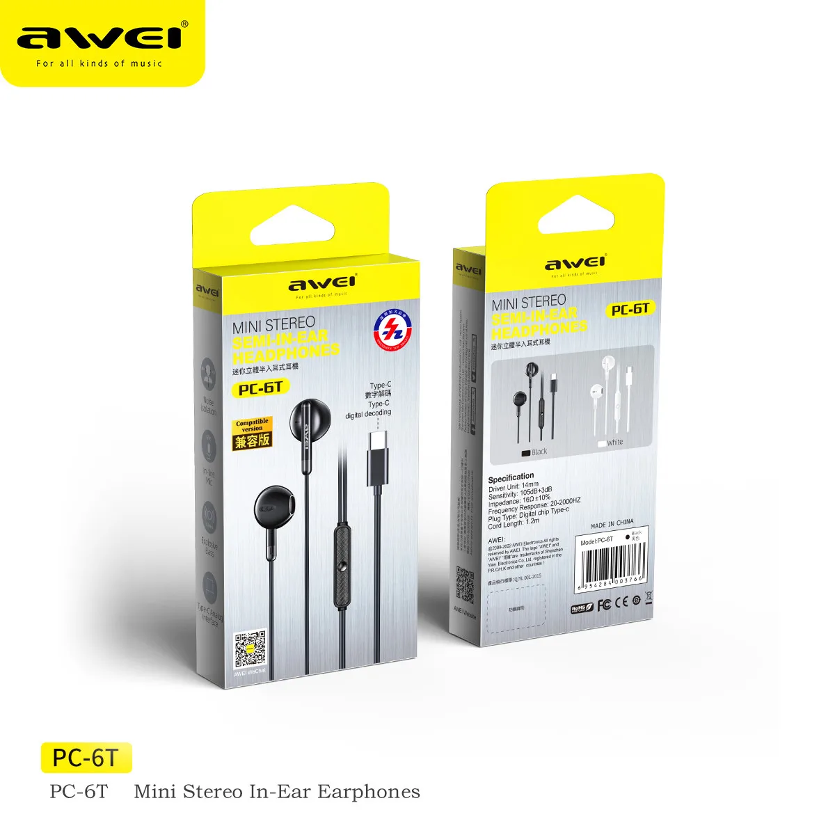 

Awei Brands 3.5mm Stereo In-Ear Headphones Sport Music Earbud Handfree Wired Headset Earphones with Mic for Xiaomi Huawei Iphone