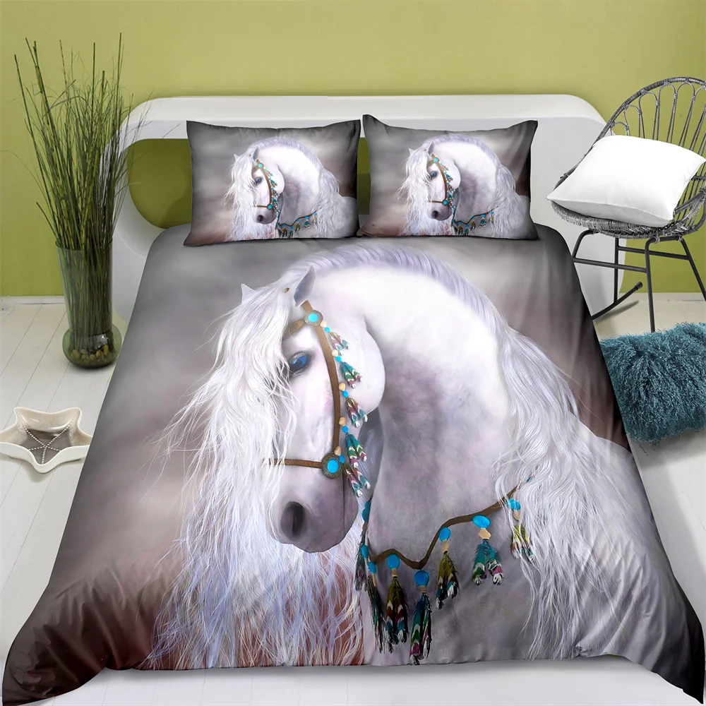 Horse Duvet Cover Set 3D Steed White Horse Print Bedding Set Wildlife Theme King Size 2/3pcs Comforter Cover for Kids Boys Men
Horse Duvet Cover Set 3D Steed White Horse Print Bedding Set Wildlife Theme King Size 2/3pcs Comforter Cover for Kids Boys Men