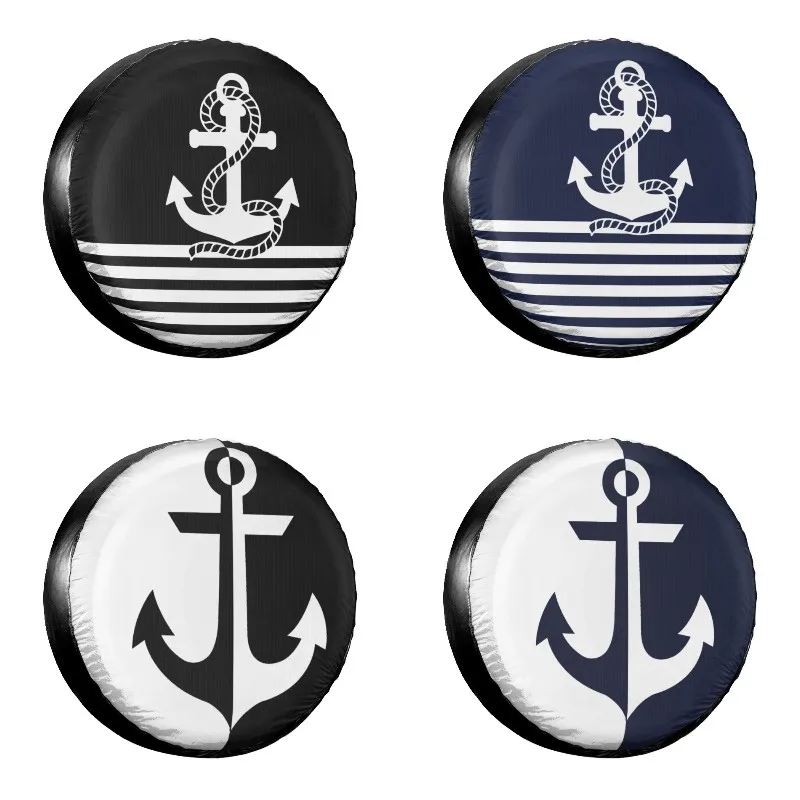 

Nautical Black White Stripes And Black White Anchor Spare Tire Cover Case for Jeep Hummer Navy Car Wheel Protectors Accessories