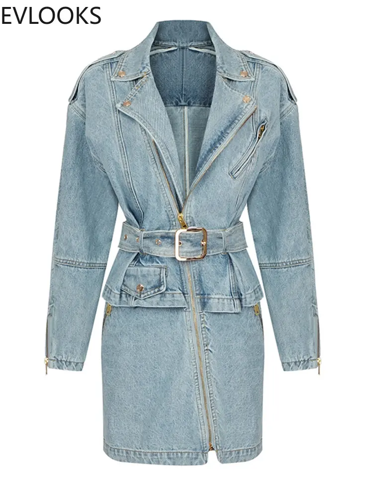 EVLOOKS Vintage Denim Dress For Women Notched Collar Long Sleeve High Waist Solid Mini Dresses Female Clothes Style Fashion
EVLOOKS Vintage Denim Dress For Women Notched Collar Long Sleeve High Waist Solid Mini Dresses Female Clothes Style Fashion