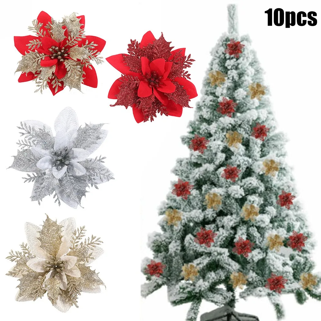 10pcs 14cm Glitter Artificial Christmas Flowers Xmas Tree Ornaments Merry Christmas Decorations For Home New Year Gifts
10pcs 14cm Glitter Artificial Christmas Flowers Xmas Tree Ornaments Merry Christmas Decorations For Home New Year Gifts