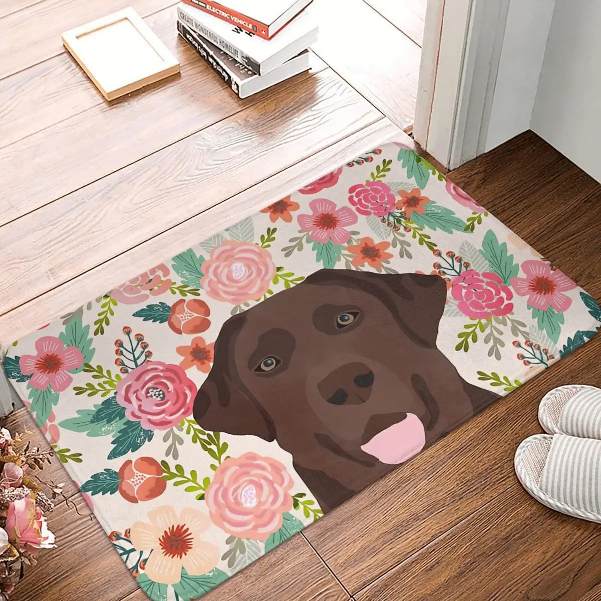 

Non-slip Doormat Chocolate Lab Floral Dog Head Cute Labrador Retriever Must Have Pure Breed Dog Gifts Living Room Mat Carpet